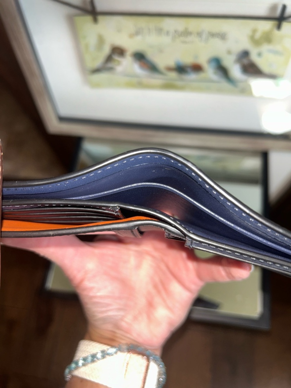 Coach Navy and Orange Leather Bifold Card Wallet - Picture 11 of 11